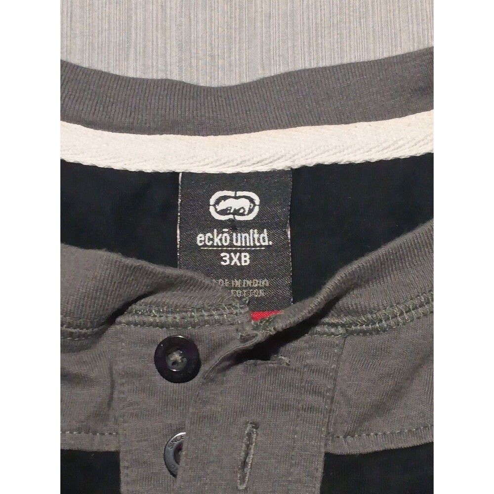 Y2K Ecko Unltd Long Sleeve Shirt 3XB Grey/ Black Embroidered Skater Grunge - Picture 3 of 5